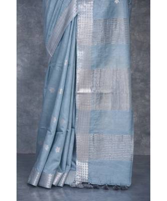 teal Silk Baswada With Anmol Zari Boota saree with blouse 4