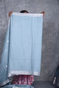 teal Silk Baswada With Anmol Zari Boota saree with blouse
