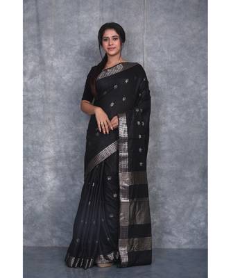 black Silk Baswada With Anmol Zari Boota saree with blouse 1