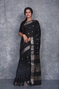 black Silk Baswada With Anmol Zari Boota saree with blouse