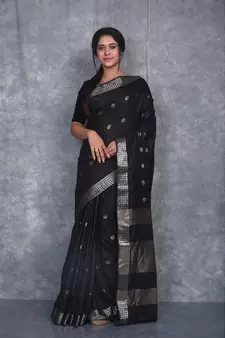 black Silk Baswada With Anmol Zari Boota saree with blouse
