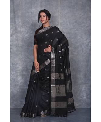 black Silk Baswada With Anmol Zari Boota saree with blouse 2