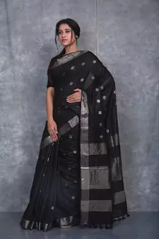 black Silk Baswada With Anmol Zari Boota saree with blouse
