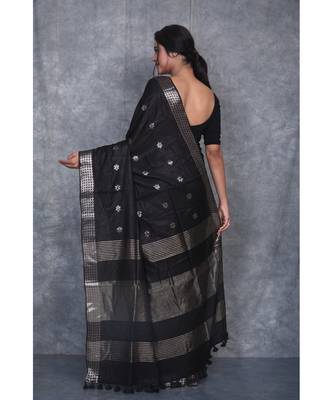 black Silk Baswada With Anmol Zari Boota saree with blouse 3