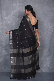 black Silk Baswada With Anmol Zari Boota saree with blouse