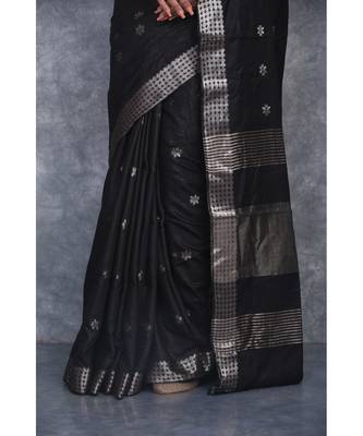 black Silk Baswada With Anmol Zari Boota saree with blouse 4