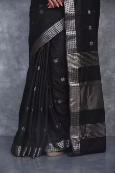 black Silk Baswada With Anmol Zari Boota saree with blouse