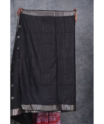 black Silk Baswada With Anmol Zari Boota saree with blouse 5