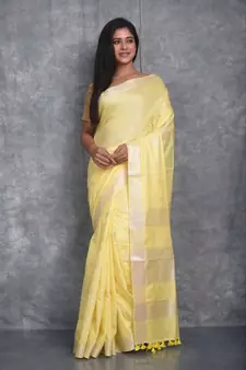 yellow Silk Baswada With Anmol Zari Boota saree with blouse