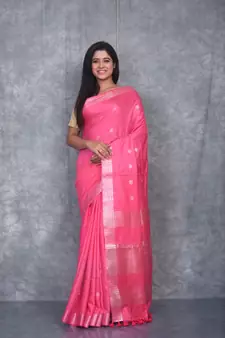 pink Silk Baswada With Anmol Zari Boota saree with blouse