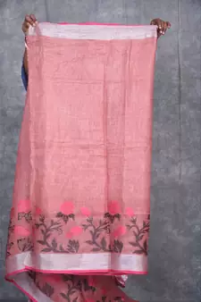 dark peach Handloom Linen With Rose Jackard Border saree with blouse