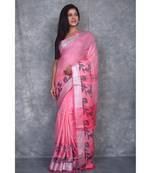 baby pink Handloom Linen With Rose Jackard Border saree with blouse