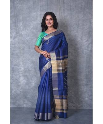 blue Handloom Dupion Silk Saree With Dobbi Design saree with blouse 1
