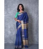 blue Handloom Dupion Silk Saree With Dobbi Design saree with blouse