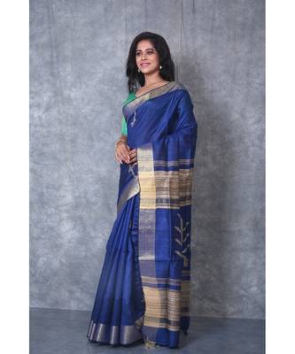 blue Handloom Dupion Silk Saree With Dobbi Design saree with blouse 2