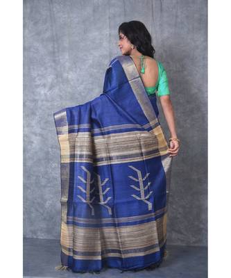 blue Handloom Dupion Silk Saree With Dobbi Design saree with blouse 3