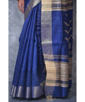 blue Handloom Dupion Silk Saree With Dobbi Design saree with blouse 4