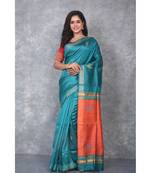 rama green Handloom Dupion Silk Saree With Dobbi Design saree with blouse