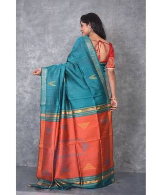 rama green Handloom Dupion Silk Saree With Dobbi Design saree with blouse 3