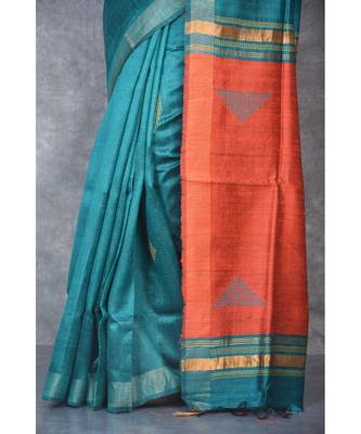 rama green Handloom Dupion Silk Saree With Dobbi Design saree with blouse 4