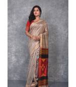 beige Handloom Dupion Silk Saree With Dobbi Design saree with blouse