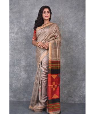 beige Handloom Dupion Silk Saree With Dobbi Design saree with blouse 2