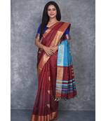 burgundy Handloom Dupion Silk Saree With Dobbi Design saree with blouse
