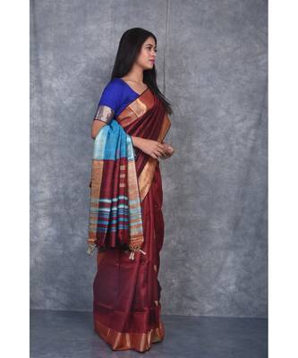 burgundy Handloom Dupion Silk Saree With Dobbi Design saree with blouse 2