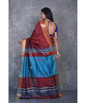 burgundy Handloom Dupion Silk Saree With Dobbi Design saree with blouse 3
