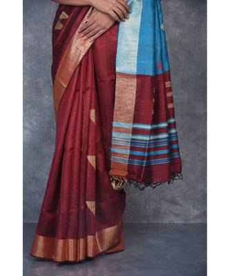 burgundy Handloom Dupion Silk Saree With Dobbi Design saree with blouse 4