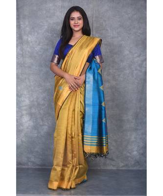 mustard Handloom Dupion Silk Saree With Dobbi Design saree with blouse 1