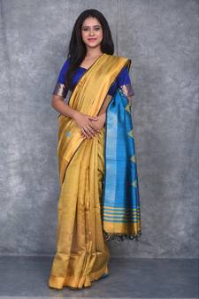 mustard Handloom Dupion Silk Saree With Dobbi Design saree with blouse