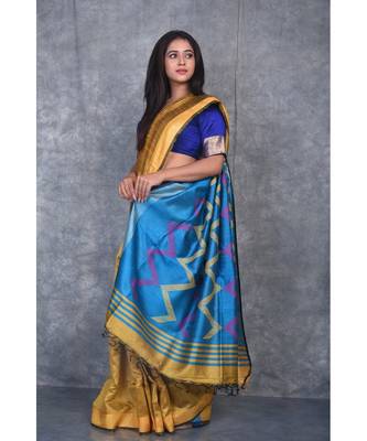mustard Handloom Dupion Silk Saree With Dobbi Design saree with blouse 2