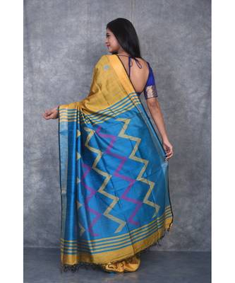 mustard Handloom Dupion Silk Saree With Dobbi Design saree with blouse 3