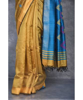 mustard Handloom Dupion Silk Saree With Dobbi Design saree with blouse 4