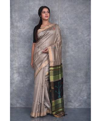 beige Handloom Dupion Silk Saree With Dobbi Design saree with blouse 1