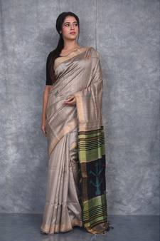 beige Handloom Dupion Silk Saree With Dobbi Design saree with blouse