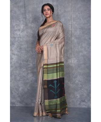 beige Handloom Dupion Silk Saree With Dobbi Design saree with blouse 2