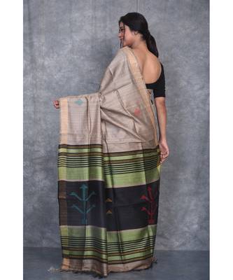 beige Handloom Dupion Silk Saree With Dobbi Design saree with blouse 3