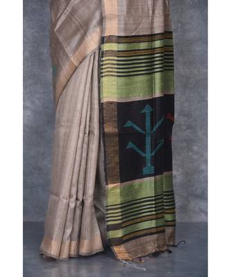 beige Handloom Dupion Silk Saree With Dobbi Design saree with blouse 4