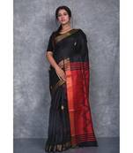 black Handloom Dupion Silk Saree With Dobbi Design saree with blouse