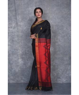 black Handloom Dupion Silk Saree With Dobbi Design saree with blouse 2