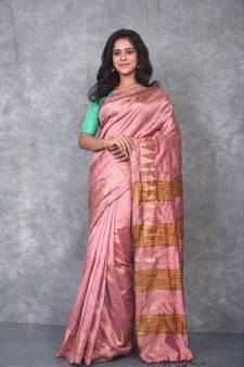 antique gold Handloom Dupion Silk Saree With Temple Border saree with blouse