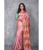 antique gold Handloom Dupion Silk Saree With Temple Border saree with blouse