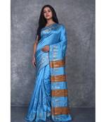 sky blue Handloom Dupion Silk Saree With Temple Border saree with blouse