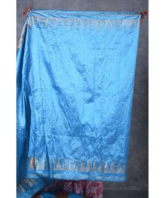 sky blue Handloom Dupion Silk Saree With Temple Border saree with blouse 5