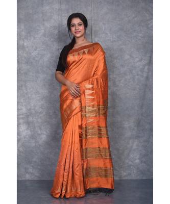 orange Handloom Dupion Silk Saree With Temple Border saree with blouse 1