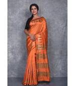 orange Handloom Dupion Silk Saree With Temple Border saree with blouse