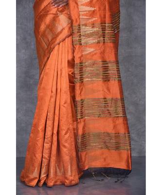 orange Handloom Dupion Silk Saree With Temple Border saree with blouse 4