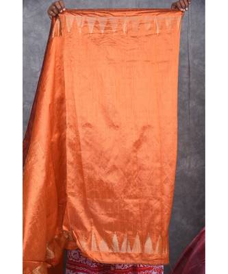 orange Handloom Dupion Silk Saree With Temple Border saree with blouse 5